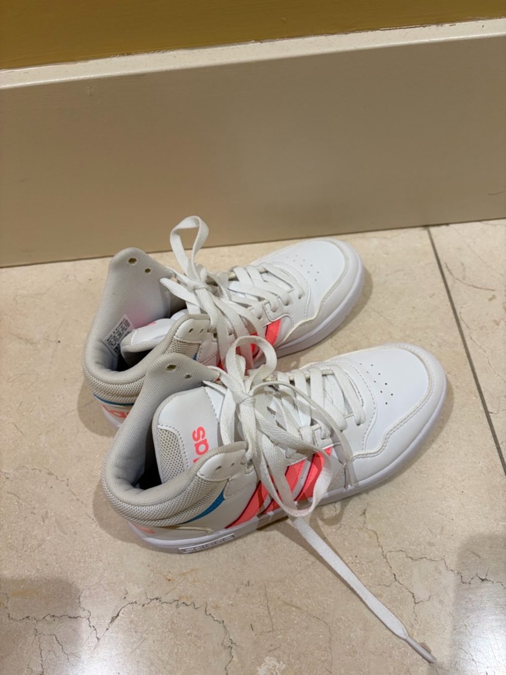 adidas White Kids Sneakers with Pink and Blue Accents(New)